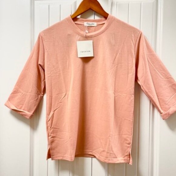NWT Boxy 3/4 Sleeves Tee Shirt  Pink - Picture 6 of 14
